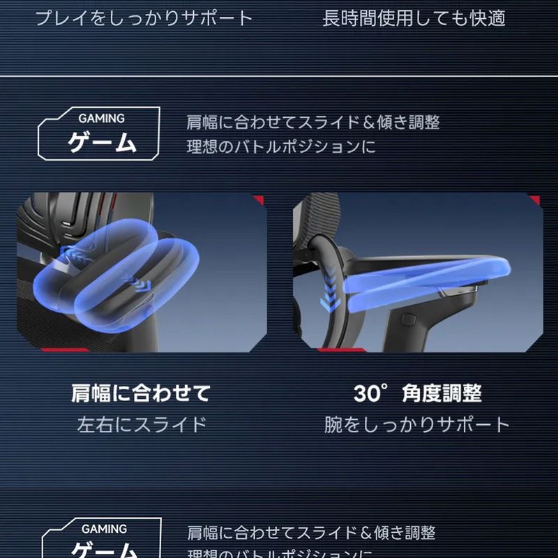 ゲームごとのアームレストポジション