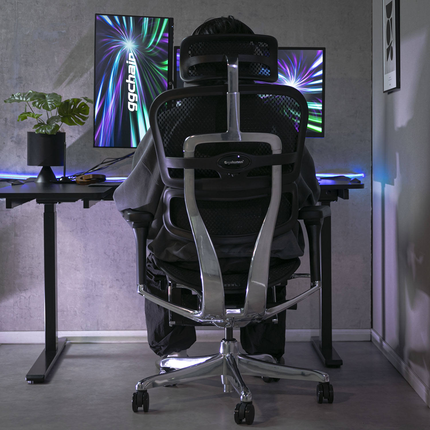 自宅で座り心地を確かめるシーン