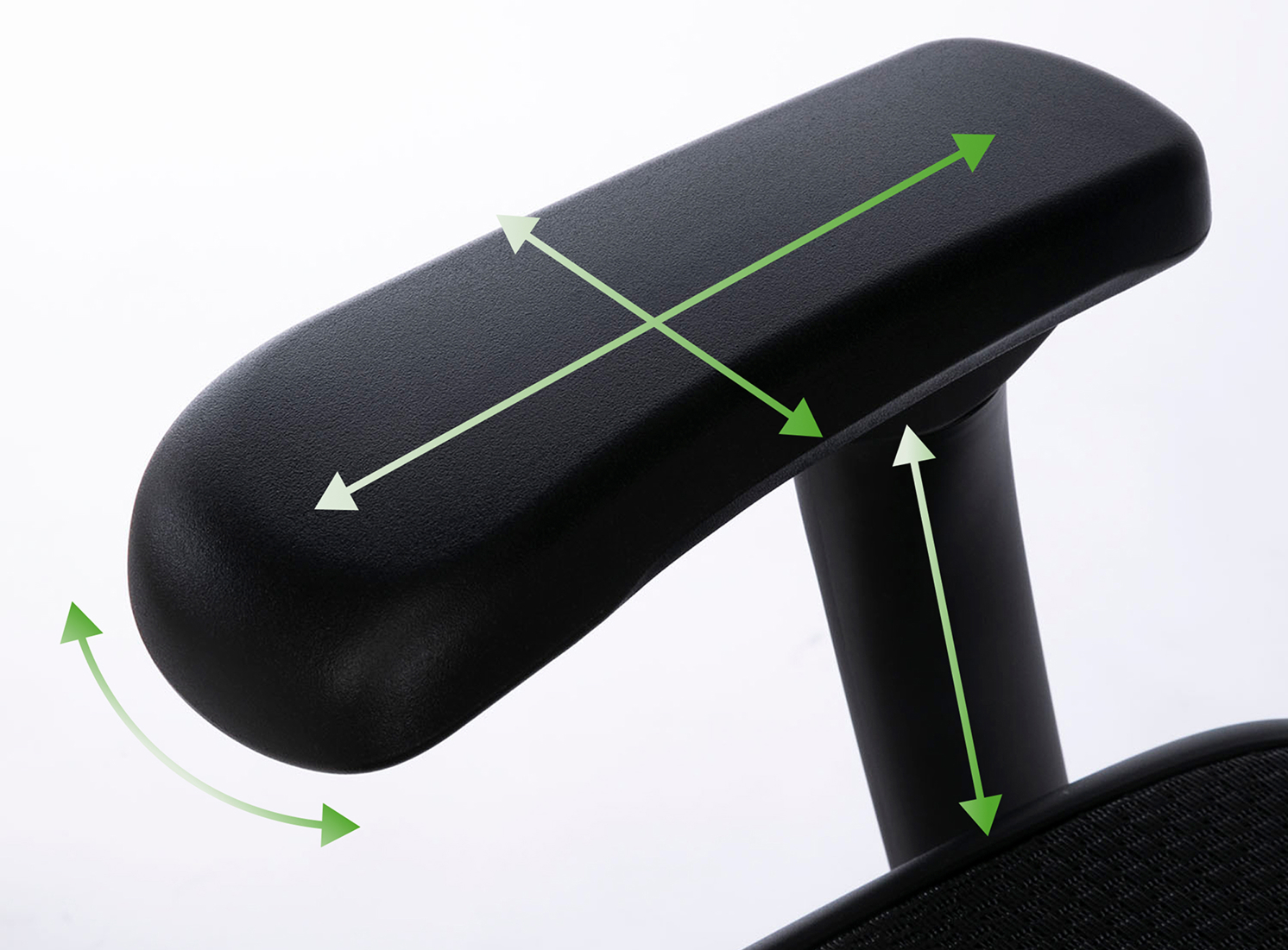 高機能オフィスチェアのアームレスト調整機能