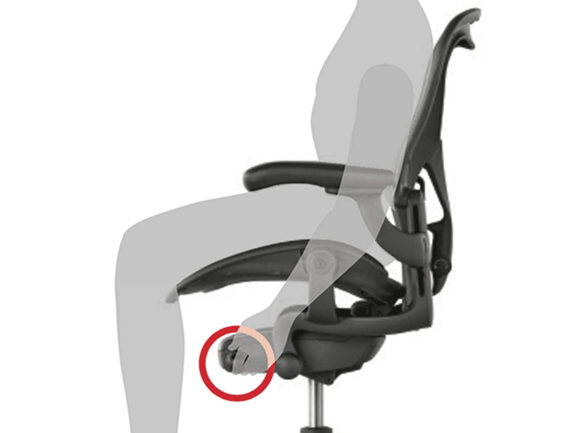 リクライニングの硬さ調節ノブ