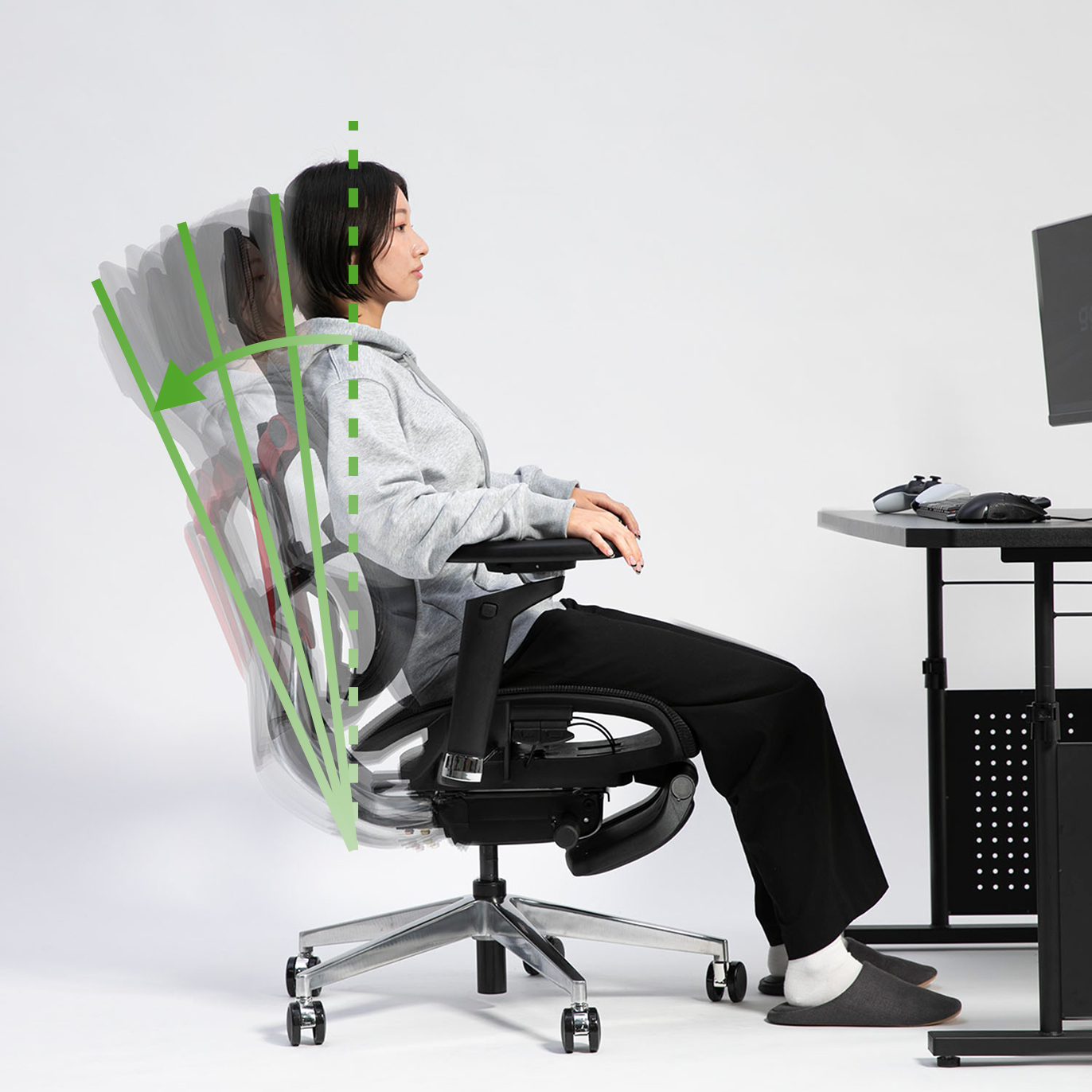 リクライニング4段階調整の説明図