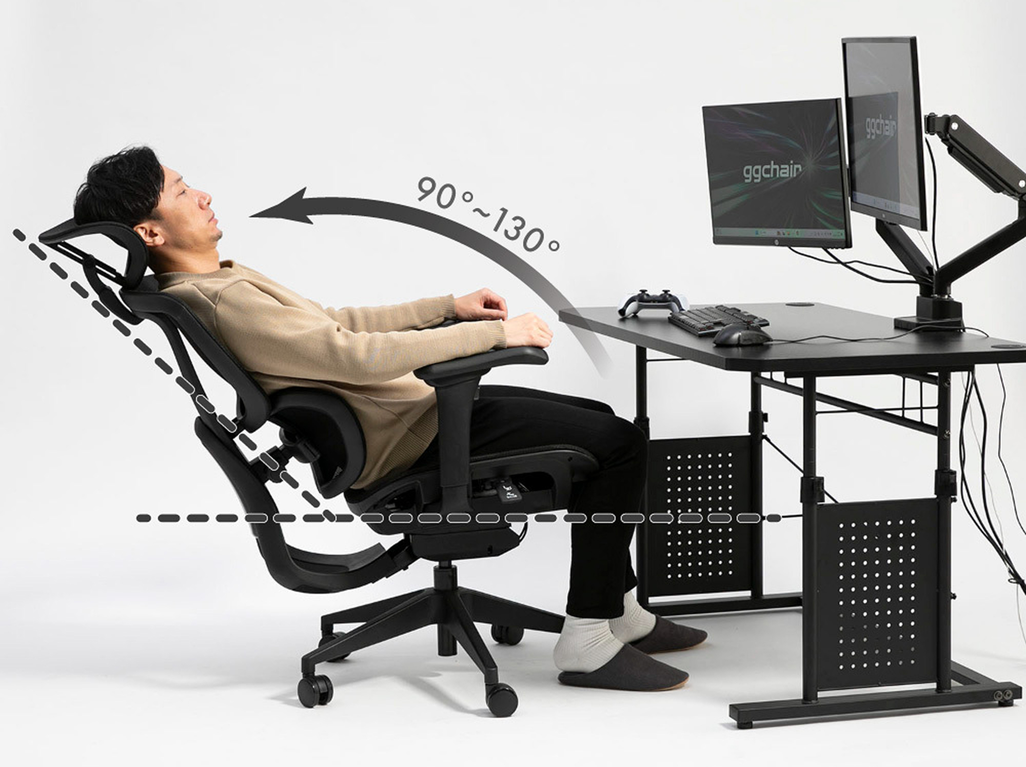 休憩時もしっかり休める130°リクライニング