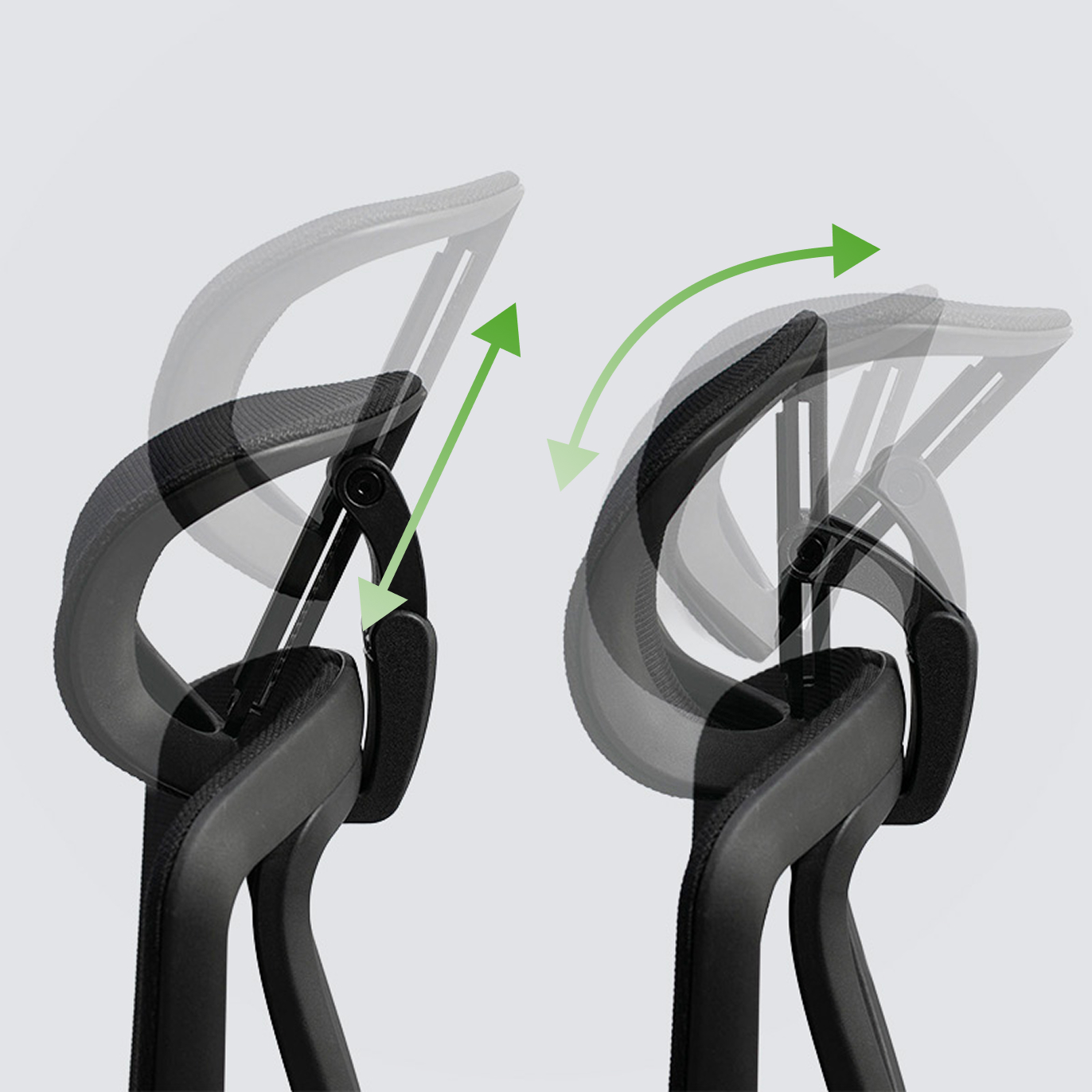 上下・角度の2方向で調整可能なヘッドレスト