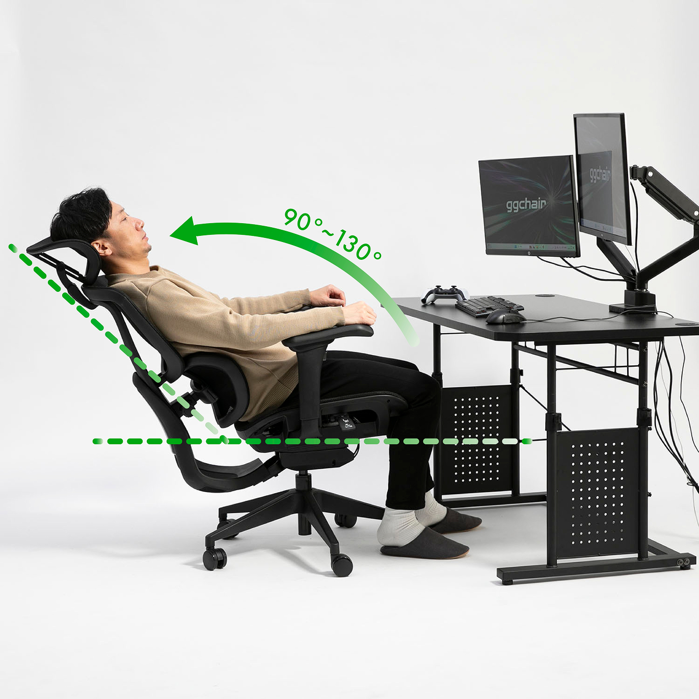 休憩時にしっかり休める130°リクライニング