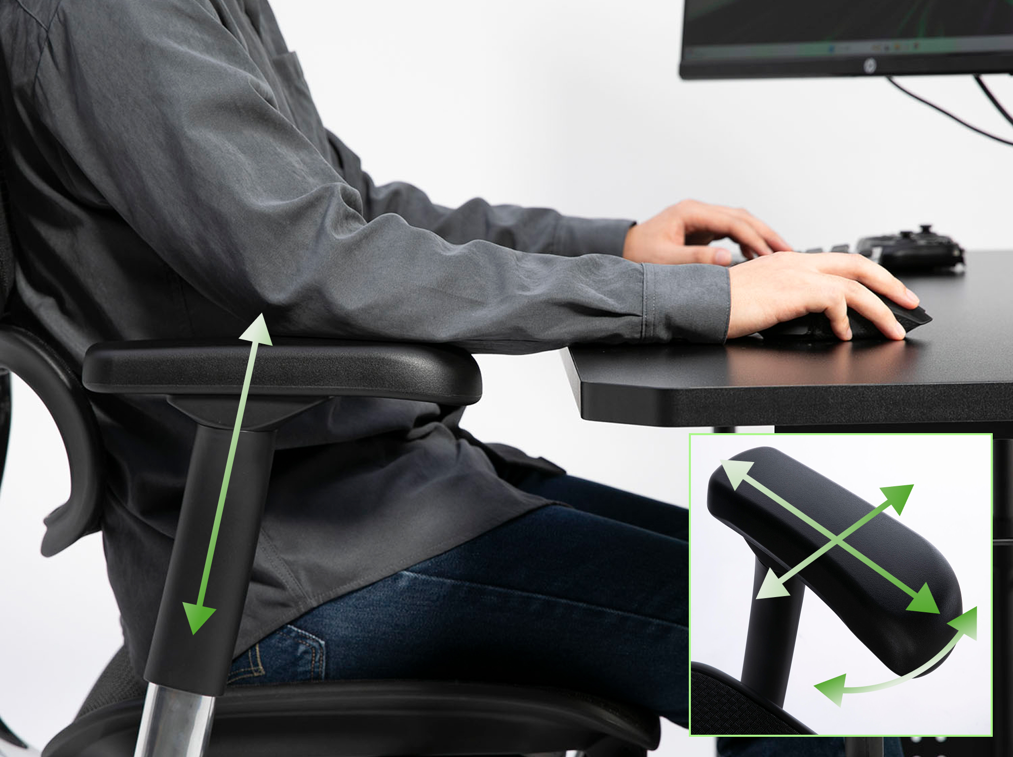 4D機能のアームレストでプレイ中の肘をベストポジションに