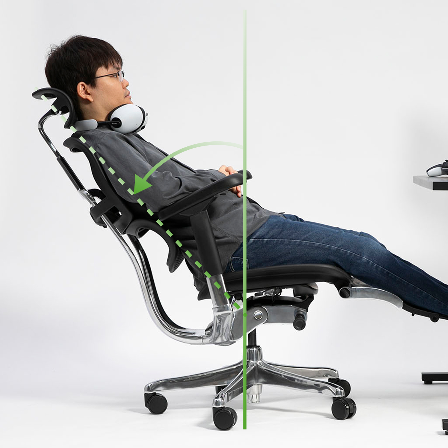 休憩の際は最大角まで背もたれを倒して固定するなど、状況に合わせて背もたれの角度を固定