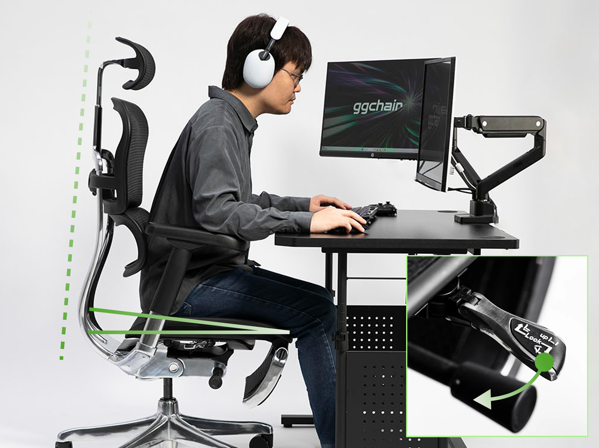 前傾チルト機能でプレイに集中