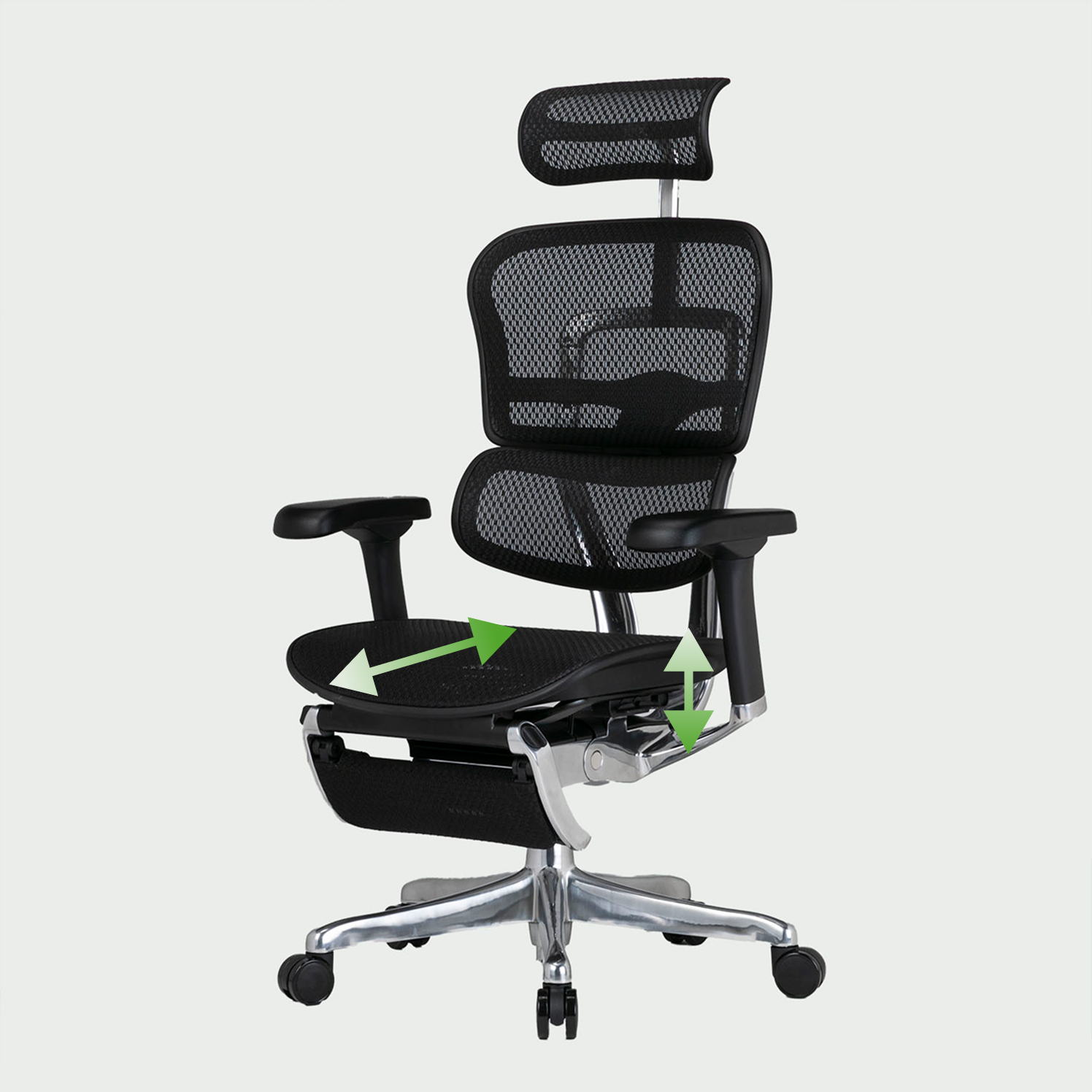 座面高さ調節、座面奥行き調節が可能